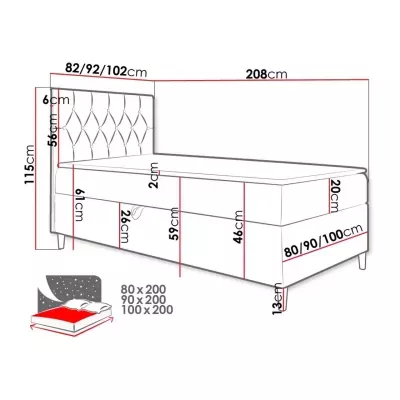 Boxspringová jednolôžková posteľ 80x200 PORFIRO 1 - biela ekokoža / čierna, ľavé prevedenie + topper ZDARMA