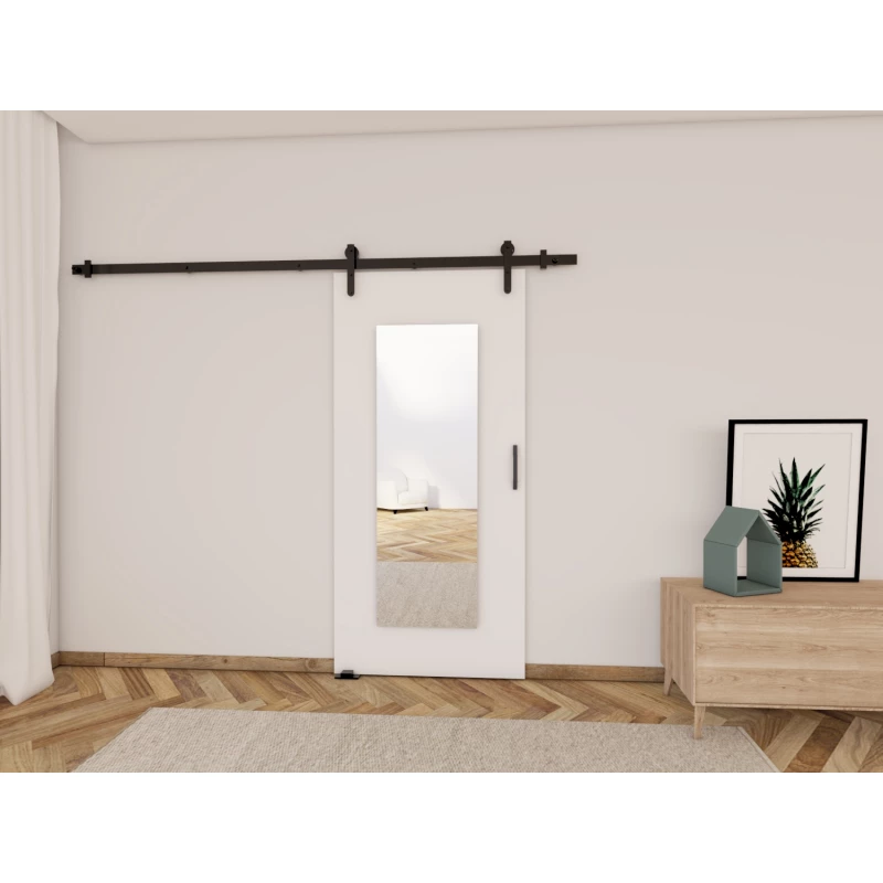 Posuvné dvere so zrkadlom BUSHLAND 9 - 76 cm, biele