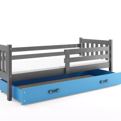 Detská posteľ 90x200 CHARIS s matracom - grafitová / modrá