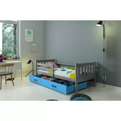 Detská posteľ 90x200 CHARIS s matracom - grafitová / modrá