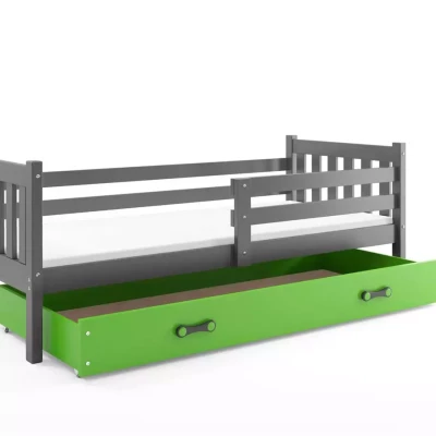 Detská posteľ 90x200 CHARIS s matracom - grafitová / zelená