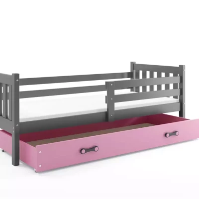 Detská posteľ 90x200 CHARIS s matracom - grafitová / ružová