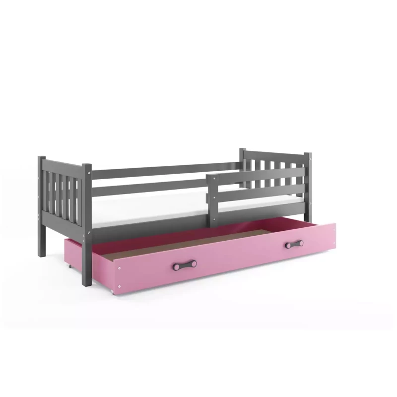 Detská posteľ 90x200 CHARIS s matracom - grafitová / ružová