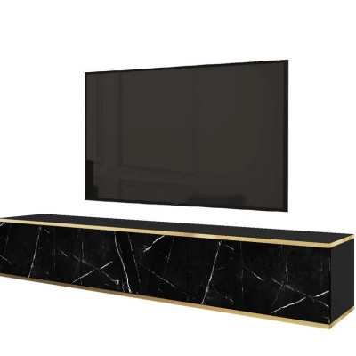 Televízny stolík REFUGIO - 175 cm, čierny mramor / čierny