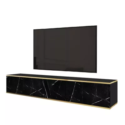Televízny stolík REFUGIO - 175 cm, čierny mramor / čierny