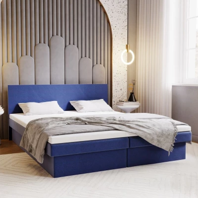 Čalúnená posteľ 160x200 AVRIL 2 s úložným priestorom - tmavo modrá
