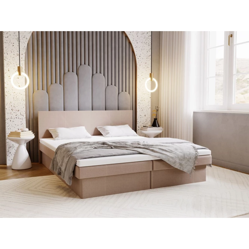 Čalúnená posteľ 160x200 AVRIL 2 s úložným priestorom - svetlo hnedá