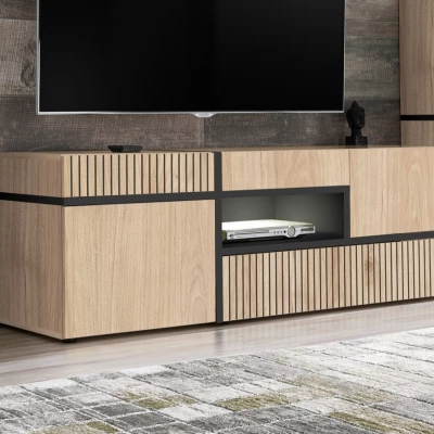 Široký TV stolík CELINE - hickory jackson / čierny