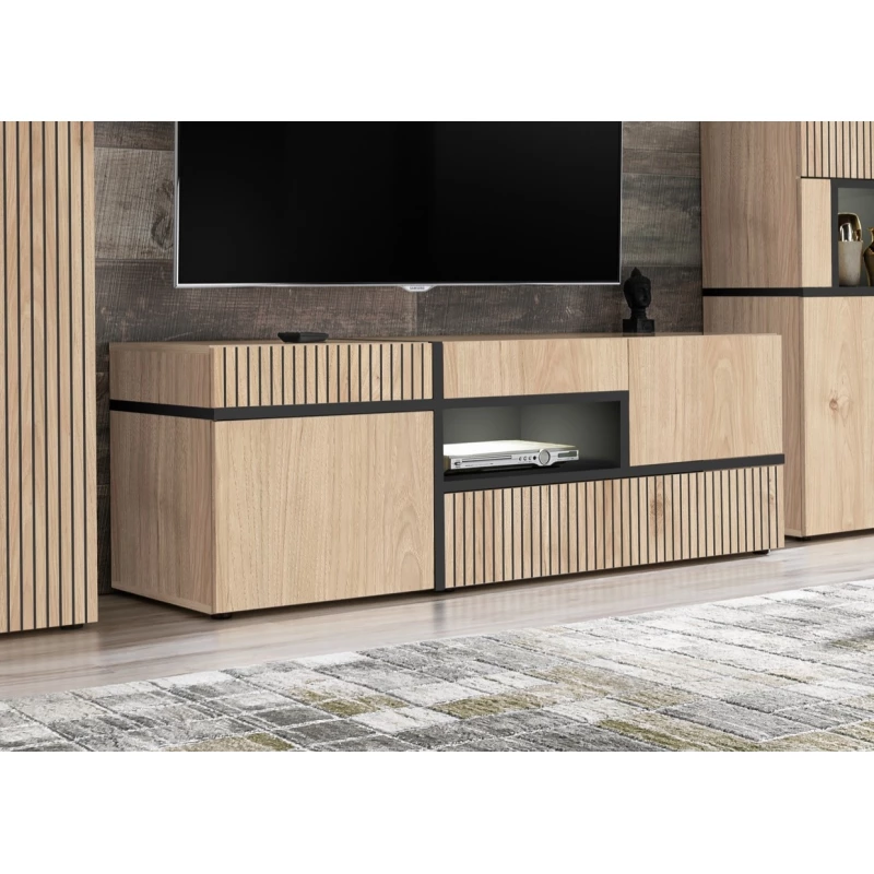 Široký TV stolík CELINE - hickory jackson / čierny
