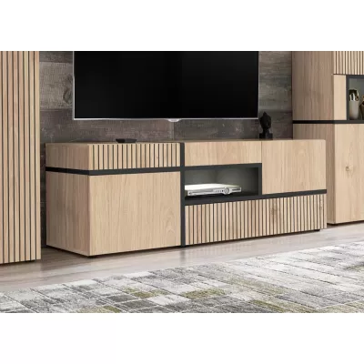 Široký TV stolík CELINE - hickory jackson / čierny