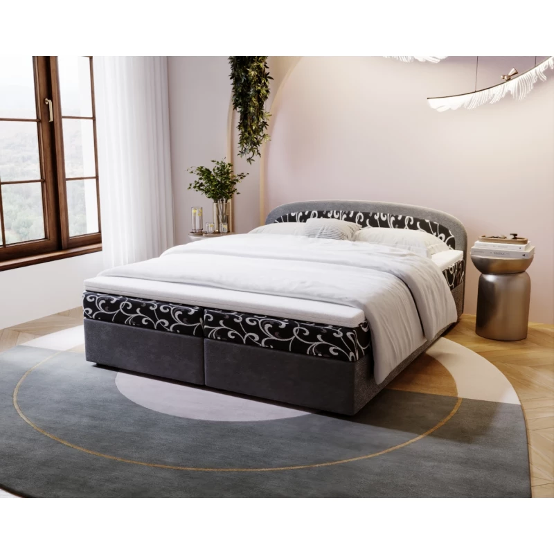 Čalúnená posteľ 140x200 KIRSTEN 2 s úložným priestorom - šedá / vzor 1