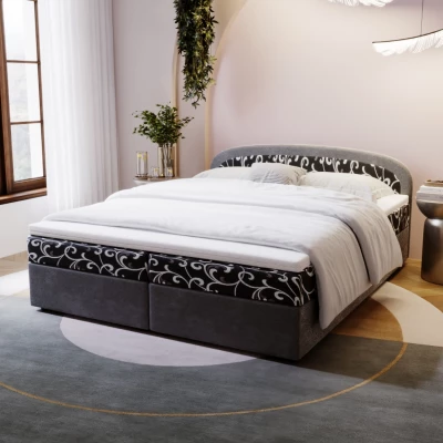 Čalúnená posteľ 140x200 KIRSTEN 1 s úložným priestorom - šedá / vzor 1