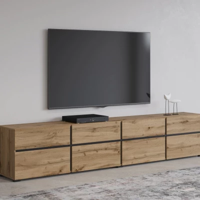 Široký TV stolík GLENROSE - dub wotan / čierny