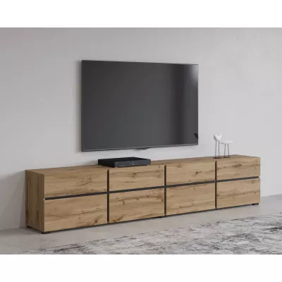 Široký TV stolík GLENROSE - dub wotan / čierny