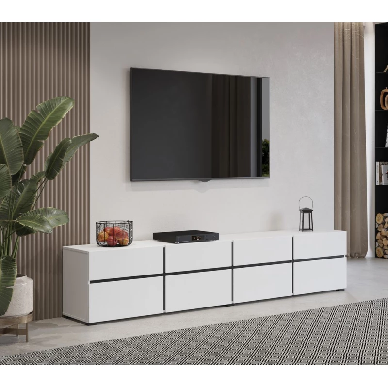 Široký TV stolík GLENROSE - biely / čierny