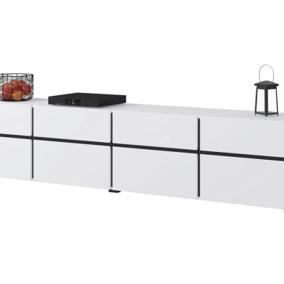 Široký TV stolík GLENROSE - biely / čierny