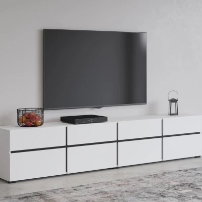 Široký TV stolík GLENROSE - biely / čierny