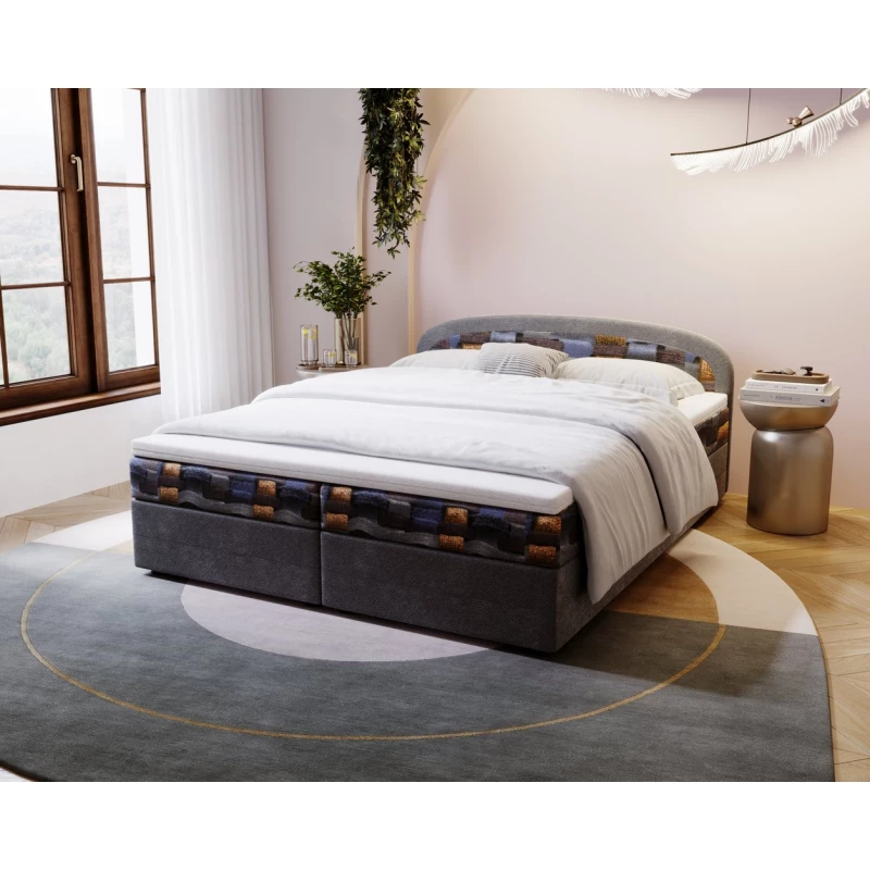 Čalúnená posteľ 140x200 KIRSTEN 2 s úložným priestorom - šedá / vzor 3