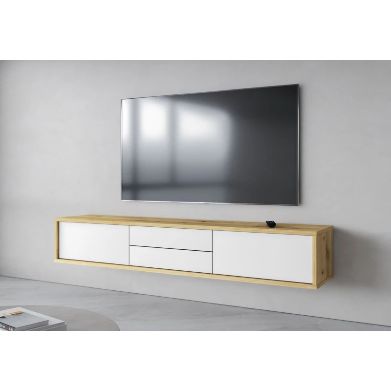 Závesný TV stolík so šuplíkmi IRVING 2 - dub artisan / biely