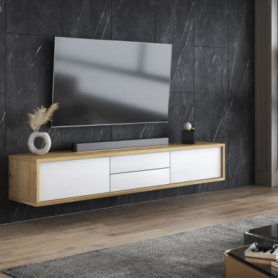 Závesný TV stolík so šuplíkmi IRVING 2 - dub artisan / biely