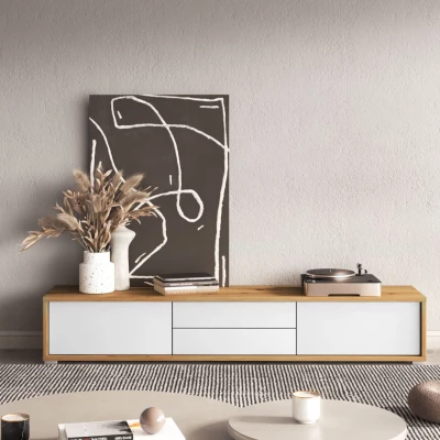 Závesný TV stolík so šuplíkmi IRVING 2 - dub artisan / biely