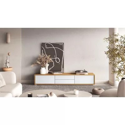 Závesný TV stolík so šuplíkmi IRVING 2 - dub artisan / biely