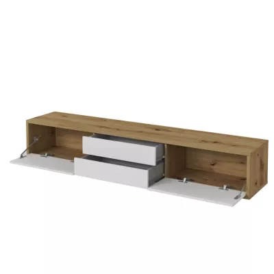 Závesný TV stolík so šuplíkmi IRVING 2 - dub artisan / biely