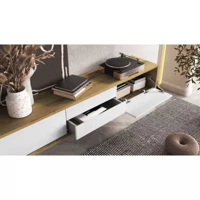 Závesný TV stolík so šuplíkmi IRVING 2 - dub artisan / biely