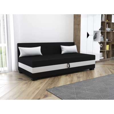 Jednolôžková čalúnená posteľ 80x195 HERBI 2 s vankúšmi - čierna / biela