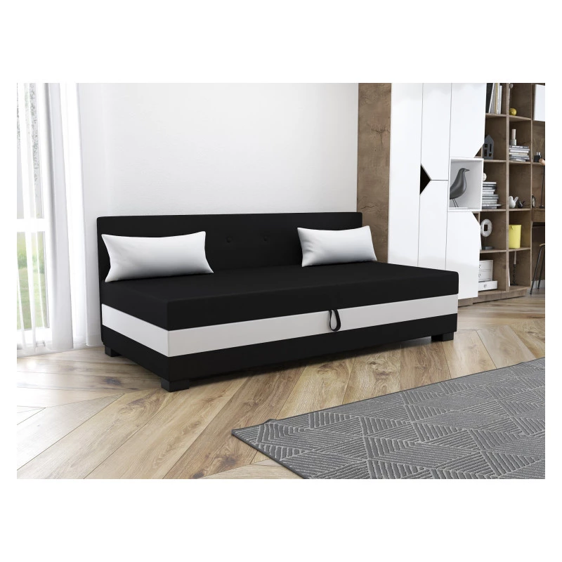 Jednolôžková čalúnená posteľ 80x195 HERBI 2 s vankúšmi - čierna / biela