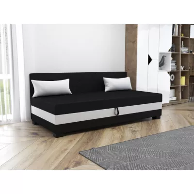 Jednolôžková čalúnená posteľ 80x195 HERBI 2 s vankúšmi - čierna / biela