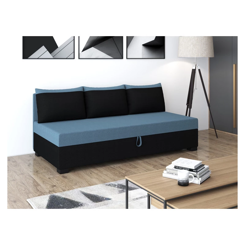 Jednolôžková posteľ 100x195 ZOLI PLUS 2 s vankúšmi - modro šedá / čierna