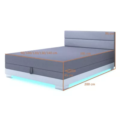 Jednolôžková posteľ 120x195 MORIA 1 s LED osvetlením - šedá / krémová