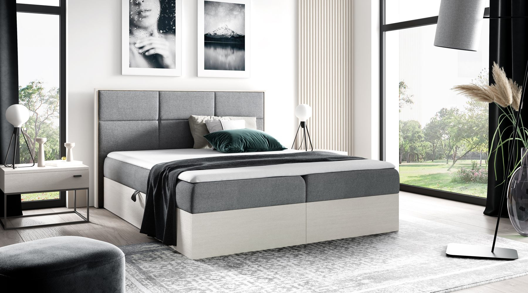 Kontinentálna posteľ 140x200 CHANTELLE 2 - nordic teak / tmavo šedá + topper ZDARMA