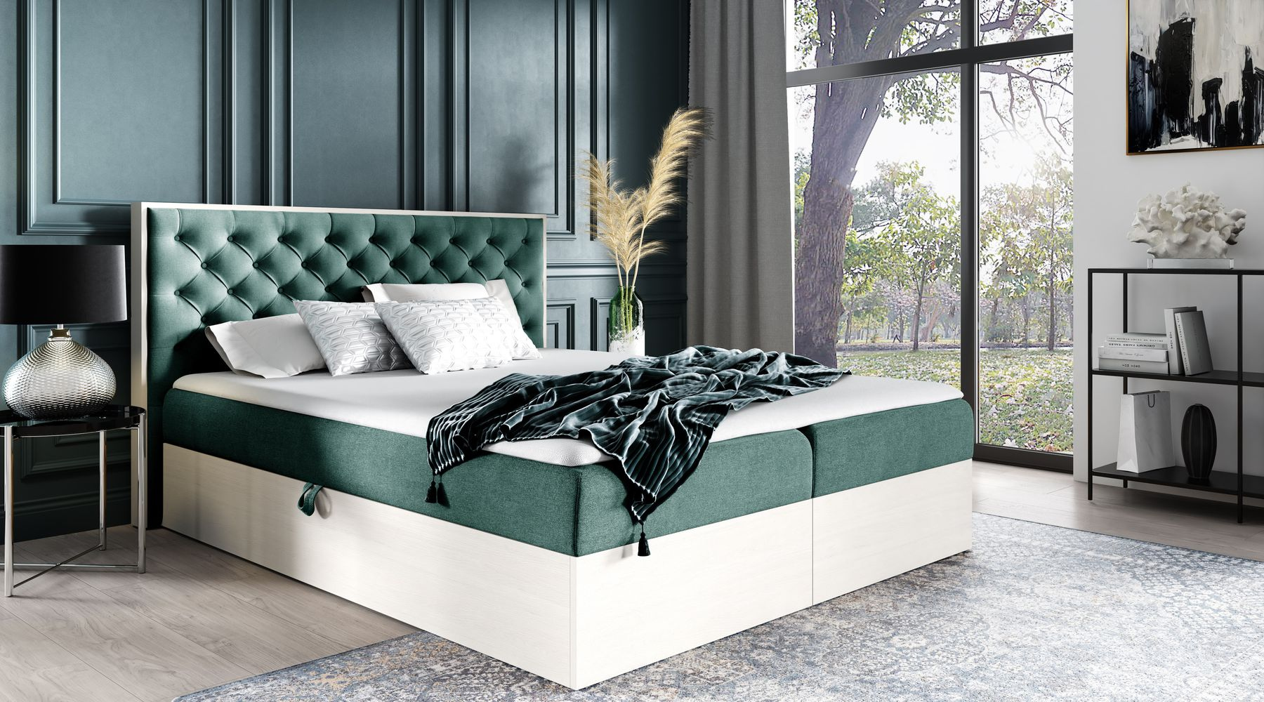 Kontinentálna posteľ 180x200 CHANTELLE 3 - nordic teak / zelená + topper ZDARMA
