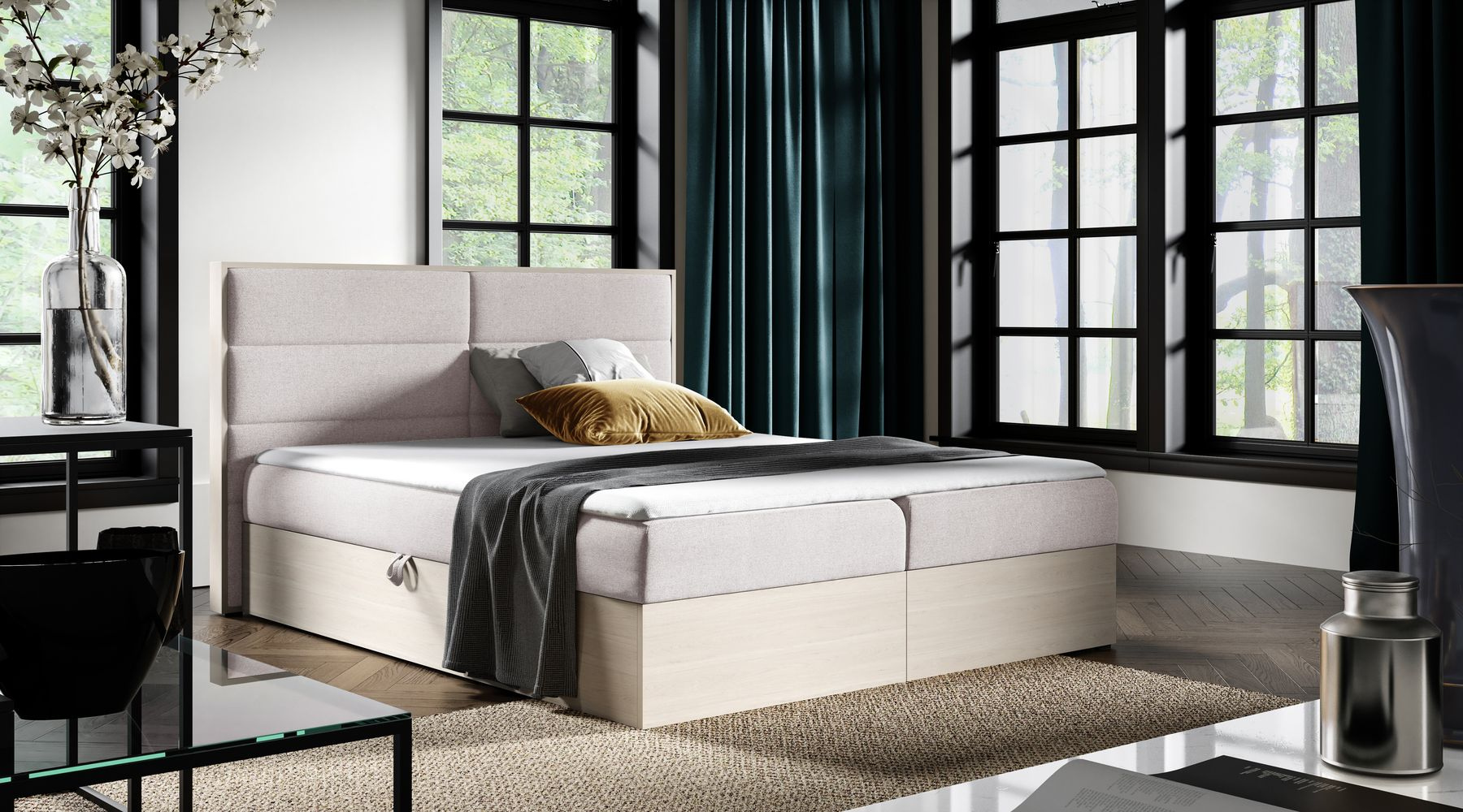 Kontinentálna posteľ 200x200 CHANTELLE 5 - nordic teak / béžová + topper ZDARMA