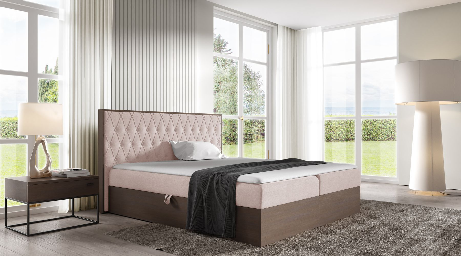 Kontinentálna posteľ 160x200 CHANTELLE 6 - tmavý dub / ružová + topper ZDARMA