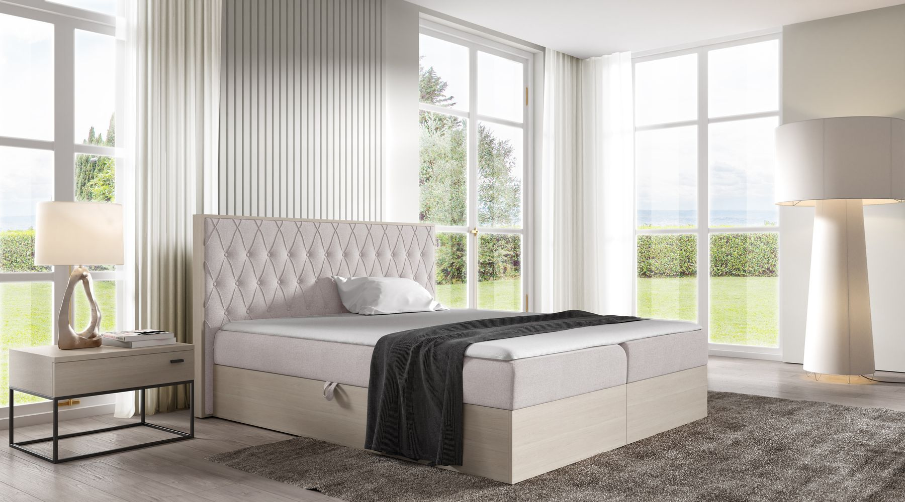 Kontinentálna posteľ 160x200 CHANTELLE 6 - nordic teak / béžová + topper ZDARMA