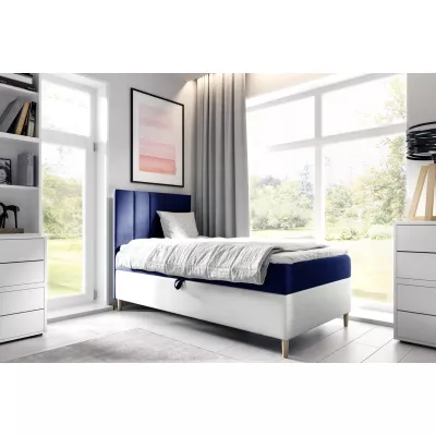 Kontinentálna posteľ 90x200 MIREN 1 - tmavo modrá / biela, otváranie z boku + topper ZDARMA