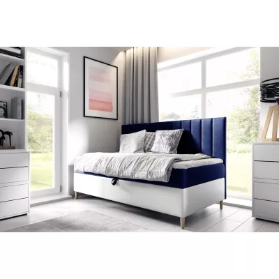 Kontinentálna posteľ 90x200 MIREN 2 - tmavo modrá / biela, otváranie z boku + topper ZDARMA