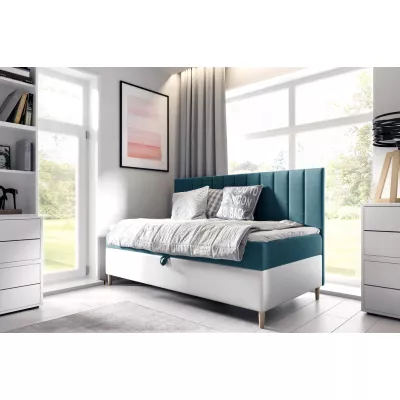 Kontinentálna posteľ 90x200 MIREN 2 - modrá / biela, otváranie z boku + topper ZDARMA