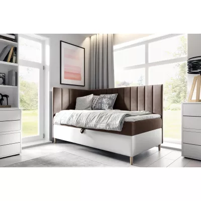 Kontinentálna posteľ 100x200 MIREN 3 - hnedá / biela, otváranie z boku + topper ZDARMA