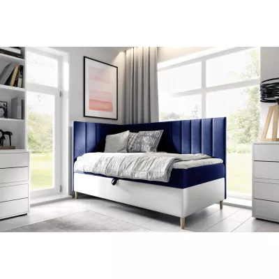 Kontinentálna posteľ 100x200 MIREN 3 - tmavo modrá / biela, otváranie z boku + topper ZDARMA