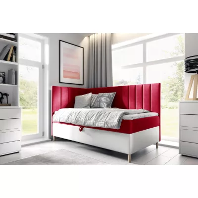 Kontinentálna posteľ 90x200 MIREN 3 - červená / biela, otváranie z boku + topper ZDARMA