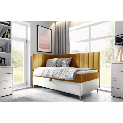 Kontinentálna posteľ 80x200 MIREN 3 - horčicová / biela, otváranie z boku + topper ZDARMA