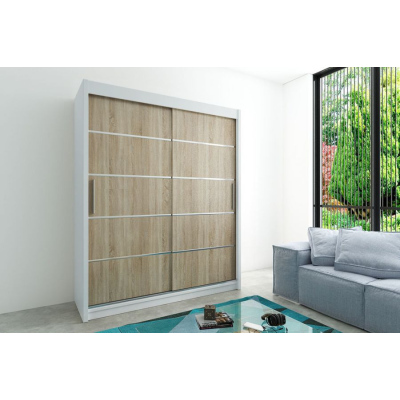 Šatníková skriňa ENNI - šírka 200 cm, biela / dub sonoma