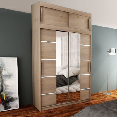 Skriňa so zrkadlami VIVIEN - šírka 150 cm, biela / dub sonoma