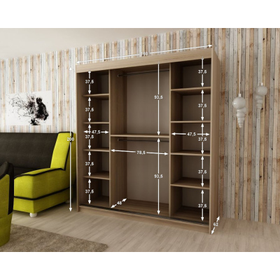 Skriňa s posuvnými dverami DITA - šírka 180 cm, biela / dub sonoma