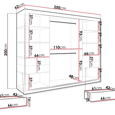 Šatníková skriňa 250 cm so zrkadlom a šuplíkmi CARSON 1 - biely mramor / biela / zlatá