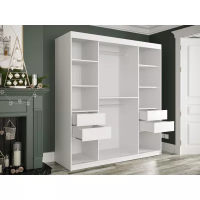 Zrkadlová šatníková skriňa 180 cm so zrkadlom a šuplíkmi CARSON 1 - biely mramor / biela / zlatá